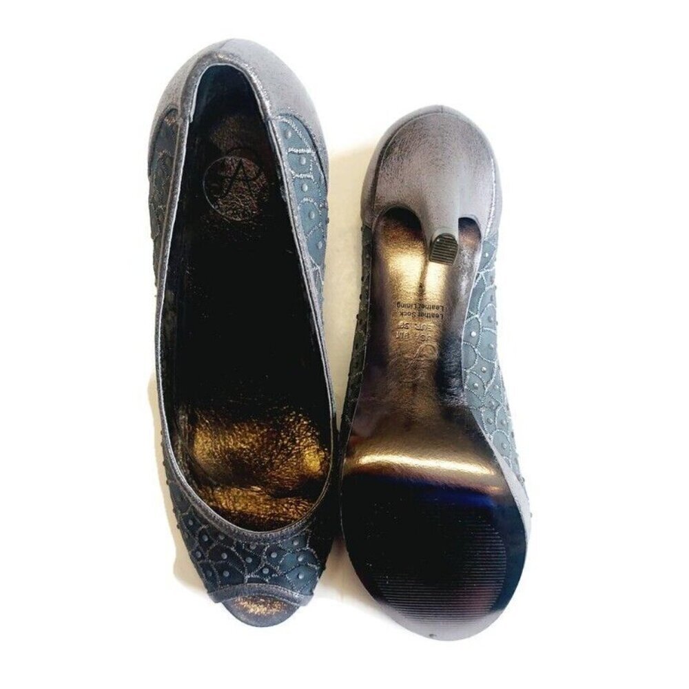 Adrianna Papell FOXY Shoes Womens 9 Embellished Shimmer Peep Toe Heels Gunmetal - Picture 8 of 11